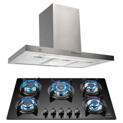 Combo Parrilla Gas 5 Quemadores VT5 Campana Pared 76 cm CEV60B AVERA