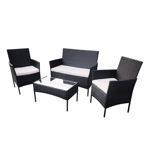 Sala para Exteriores Jardin de Mimbre Negro Cojines Beige