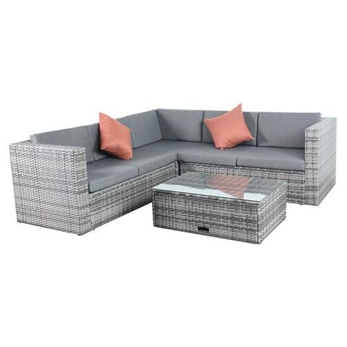Sala esquinera para exteriores de mimbre rattan (Gris)