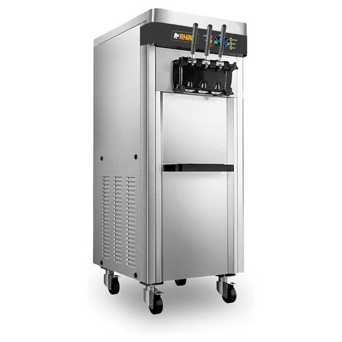 Máquina de helado suave Rhino, 25 litros por hora, 2 sabores,1 combinado, acero inoxidable, panel digital y ajuste de dureza personalizable, HELA-25P