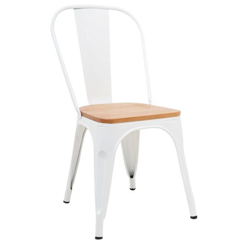Silla Tolix De Metal Con Asiento Madera Para Casa Comedor blanco