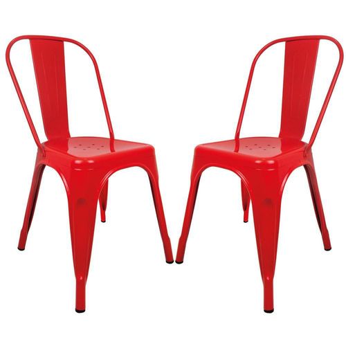 Silla Tipo Tolix Metal 2 Pieza Comedor Restaurante Exterior rojo