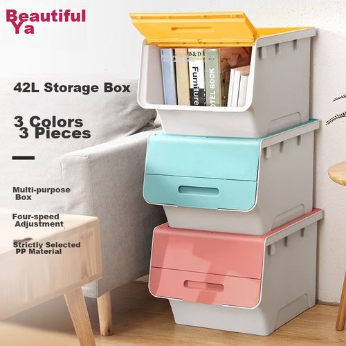 Caja de almacenamiento de plástico 3pzas multicolores