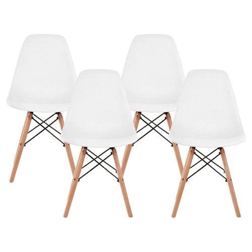Set de 4 Sillas Tipo Eames Minimalistas Colores Hogar Oficina color Blanco