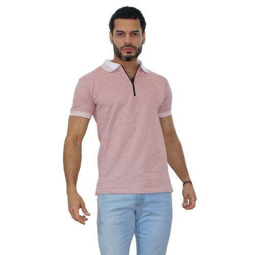 PLAYERA POLO SALMON LINEAS  CUELLO BLANCO LINEAS