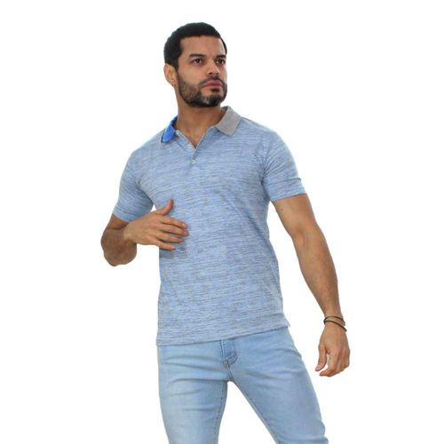 PLAYERA POLO AZUL RAYADA CUELLO GRIS/ AZUL