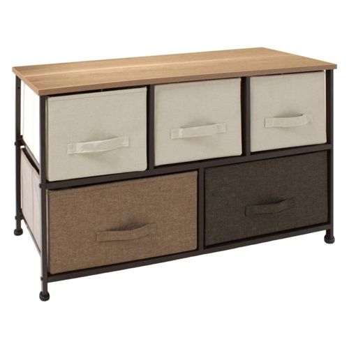 Mueble Organizador Comoda Metal 5 Cajoneras Tela Café Houzer