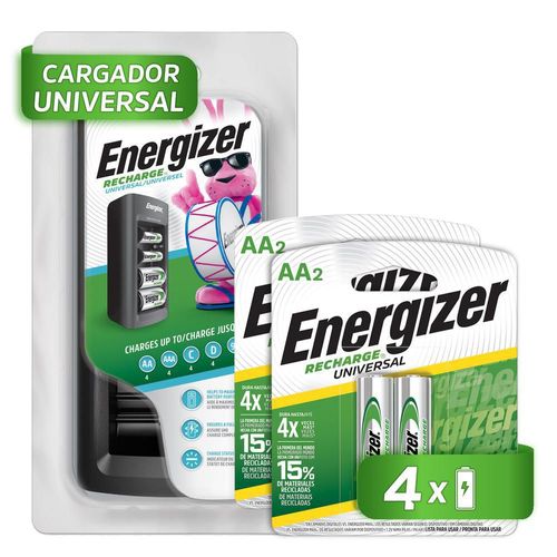 Cargador Universal Pilas Energizer + 4 Pilas Recargables Aa 1.2v