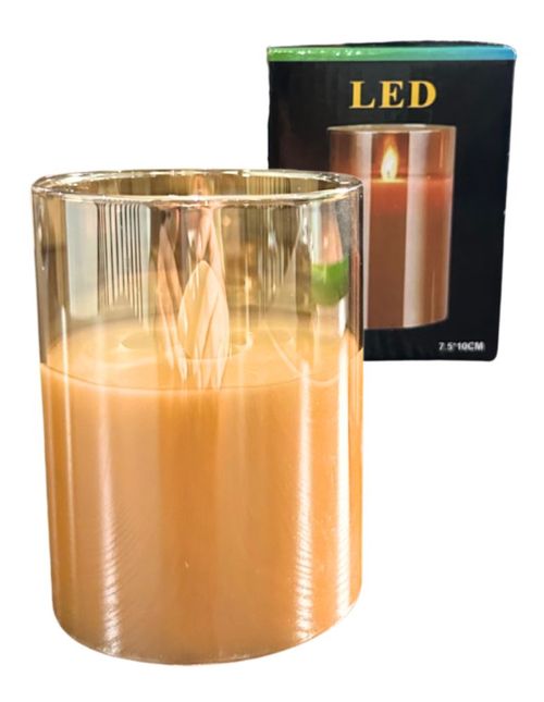 3 Velas LED Decorativa de Cristal 10 cm x 7.5 cm Color Ámbar