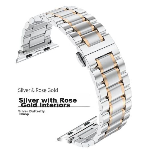 Correa de acero inoxidable BINGHONG para Apple Watch S10/Ultra2, plateado, 45/46/49mm, hombre.