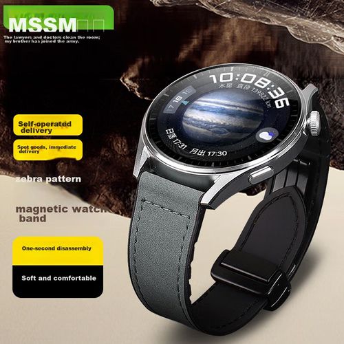 Correa de cuero MSSM para Huawei Watch 4 Pro, 22 mm, gris