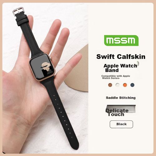 Correa de cuero genuino MSSM para Apple Watch, 38/40/41mm, negro, mujer