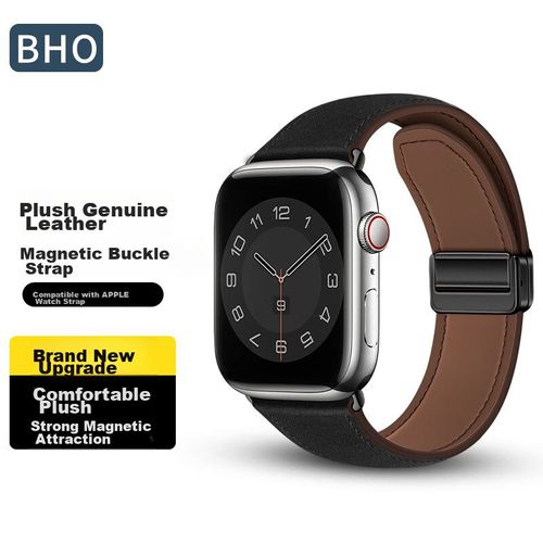 Correa de cuero BHO para Apple Watch, 42/44/45/49mm, negro