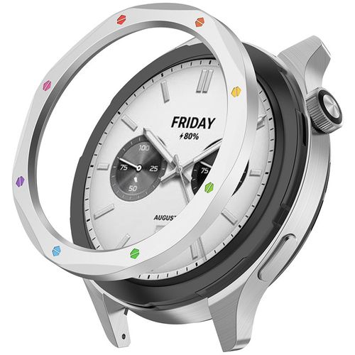 Bisel de acero inoxidable KMaxAI para Xiaomi Watch S4/S3, arcoíris plateado