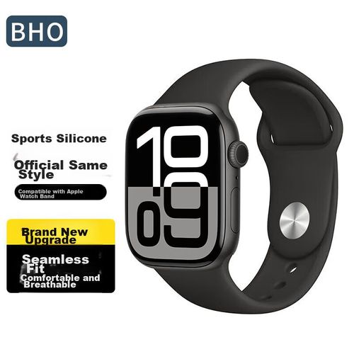 Banda deportiva de silicona BHO para Apple Watch S10/Ultra 2/S9, 38/40/41mm, negro
