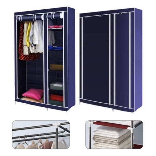 Guardarropa Armable Closet Portátil Azul con Tela y Cortina - Mueble Organizador Perchero