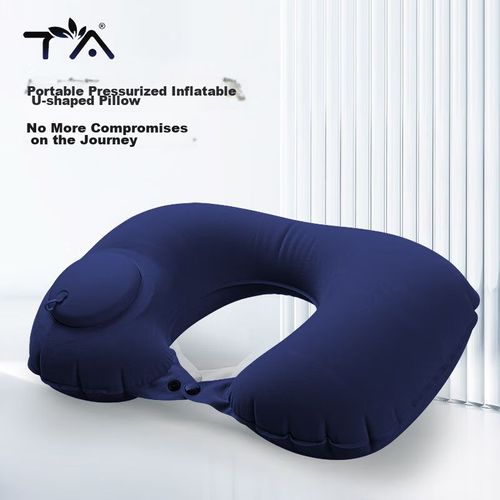 Almohada Inflable para el Cuello de Terciopelo Azul Marino