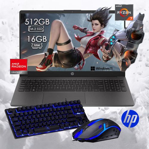 Laptop Hp 255 G10 Amd Ryzen 7 7730u 512 Gb Ssd 16 Gb 15,6 (1920×1080) Fhd W11 Pro Plata Oscuro con Teclado y Mouse