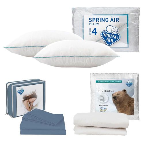 Protector de colchón Matrimonial Spring Air Ultra + Sábanas Basic + 2 Almohadas Osos TRY