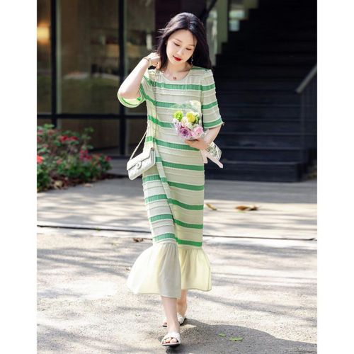 Vestido DME de Punto Textura Rayas Largo Medio para mujer