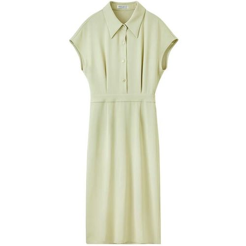 Vestido Midi Sentubila Verde Claro con Ajuste en la Cintura para Mujer