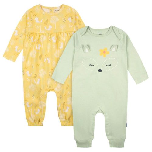 Mameluco Gerber Pack 2 Algodón Pies Verde Amarillo Bebé