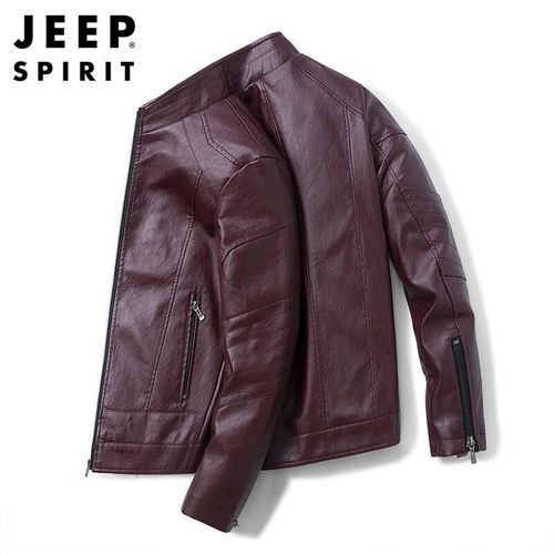Chamarra de Cuero JEEP SPIRIT Cuello de Pie Para Hombre Vino