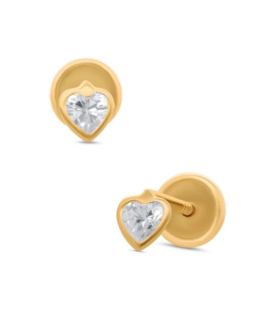 Broqueles CorazÃ³n En Oro Amarillo 14K Con Zirconias PR-30279-A