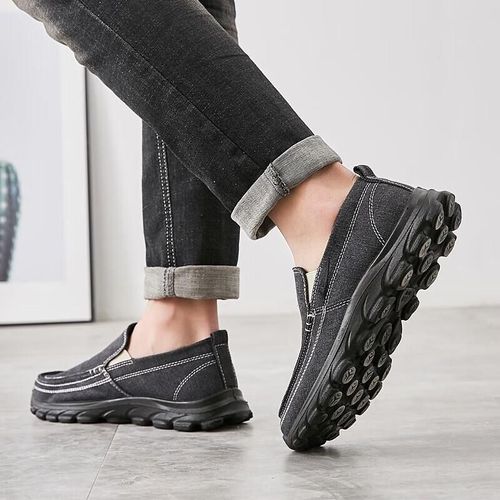 Zapatos slip-on Warrior WXY-B011Z de tejido Negro/Gris para hombre