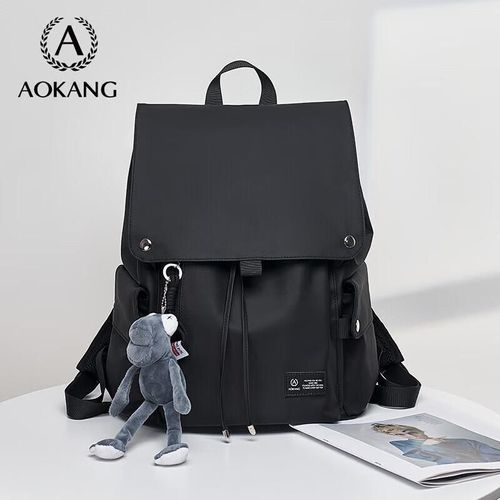 Mochila para laptop AOKANG de cuero y tela Negro Unisex