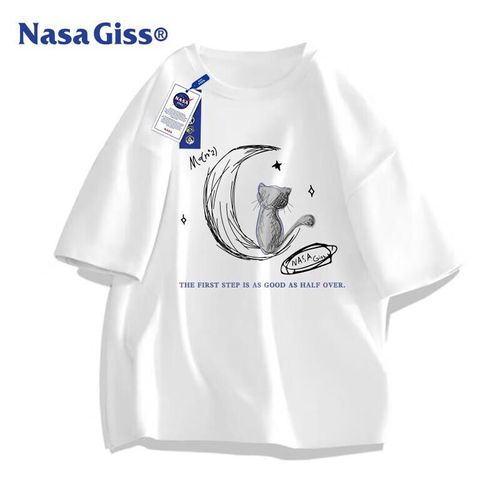 Camiseta NASA GISS de Algodón Blanca Manga Corta Para Hombre