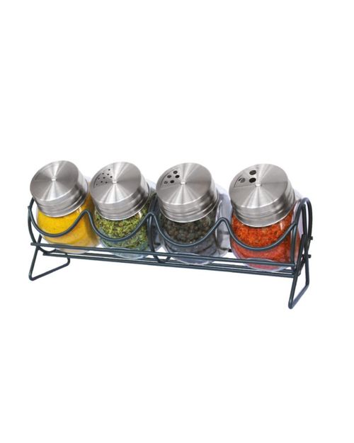 Organizador de especias de acero inoxidable con 4 tarros de especias