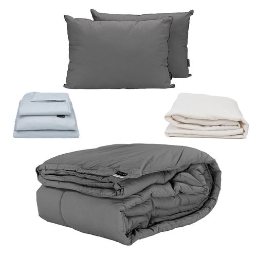 Edredón Queen Size Homy Gris + Sábanas +Protector +Almohada 2Pack CZD