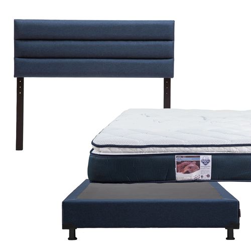 Cabecera Matrimonial Dicasa Logan Azul + Box Blu + Colchón Monaco CZD