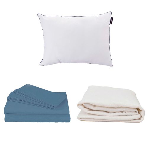 Juego de Sábanas Individuales Soft Azul + Protector + Almohada One CZD