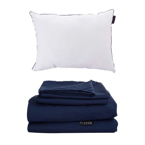 Juego de Sábanas Individuales Softy Azul Marino + Almohada One CZD