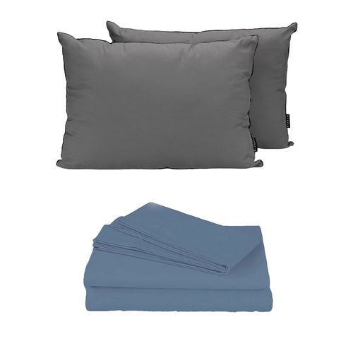 Juego de Sábanas Individual Soft Azul Acero + Almohadas 2 Pack CZD