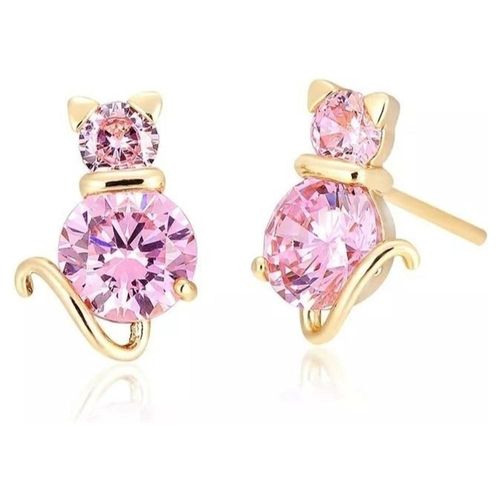 Broqueles Gato Cristal Aquamarina Oro 14k Laminado Rosa