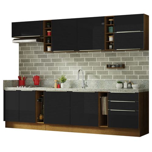 Cocina Completa 300 cm Lux Sabrina Marrón Negro Madesa