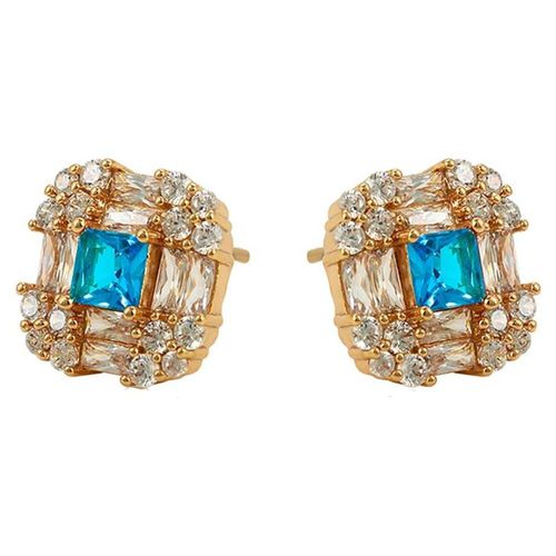 Aretes Con Aquamarina Y Cristal Oro 18k Laminado
