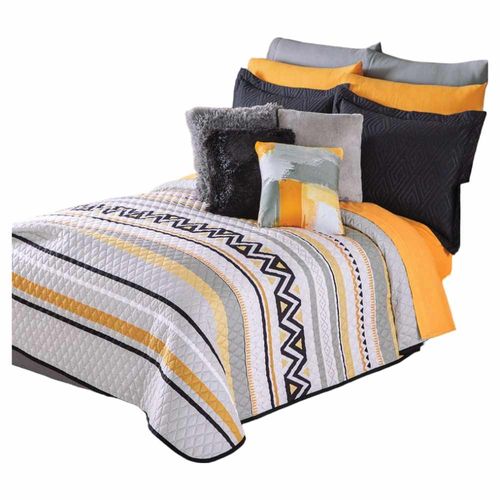 Edredón Neo Azpen Amarillo Gris Matrimonial Colchas Concord