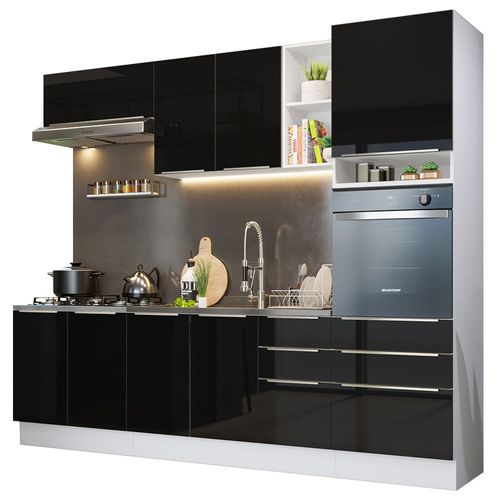 Cocina Integral Completa 260 cm Lux Blanco Negro Madesa 08