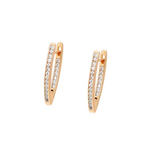 Arracadas en V para Dama con Cristales Oro 18K Laminado Dorado