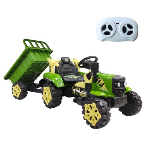 Tractor Montable Electrico con Remolque Control Remoto Verde
