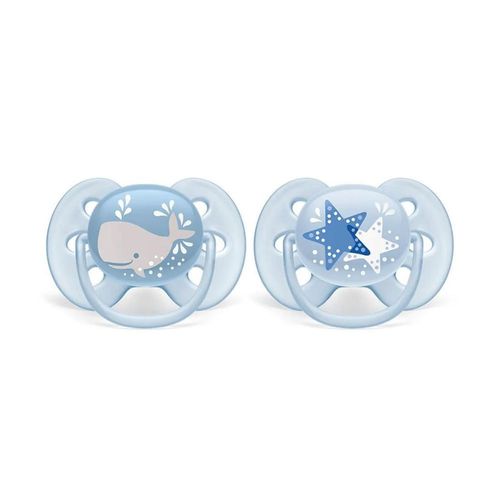 Chupón Ultra Soft Avent 2pz 6-18m Azul Estrella
