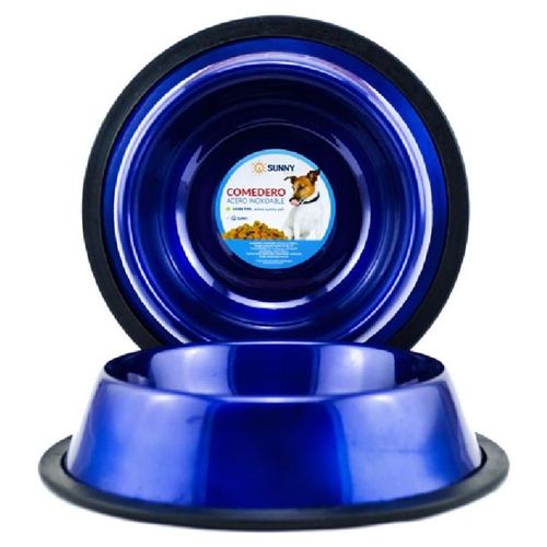 Plato Perro Gato 473 ml  Antiderrapante Acero Inoxidable Sunny Azul