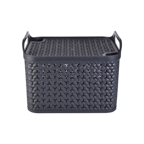 Cesta con Tapa Apilable, Multiusos, Mediana, Canasta, Azul.