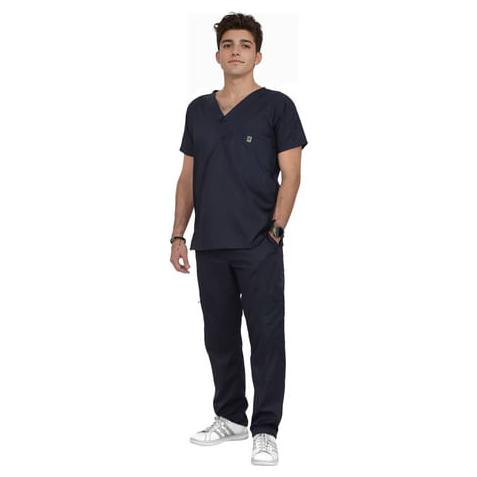 Uniforme Medico Pijama Quirurgica Hombre Recto Conjunto Azul Marino CH