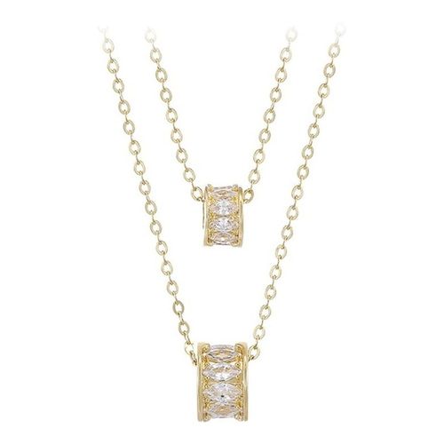 Collar Doble Dije Aros Cristales Diamante Oro 14k Laminado