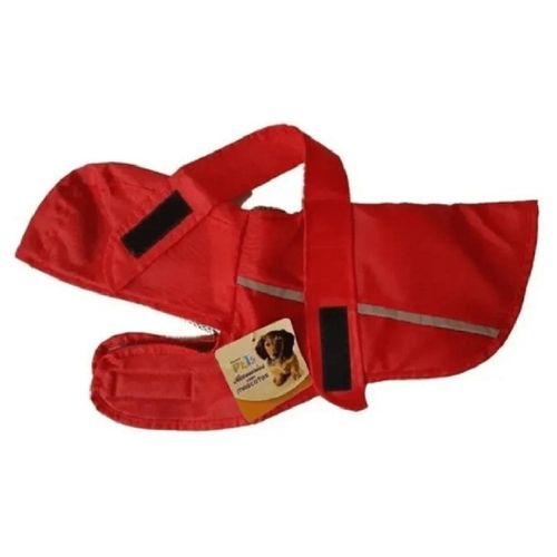 Impermeable Perro Polux Chico Capucha Cinta Reflejante Rojo